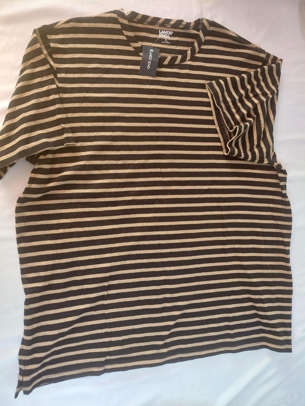 Lands' End Brown and Tan Striped Short-Sleeve Crewneck Tee